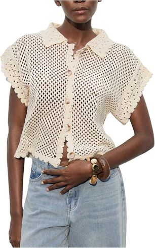 GORGLITTER Women's Summer Oversized Cardigans Short Sleeve Lightweight Button Up Crochet Tops in Saudi Arabia