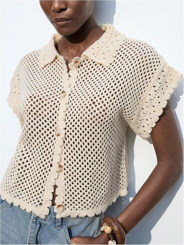 GORGLITTER Women's Summer Oversized Cardigans Short Sleeve Lightweight Button Up Crochet Tops in Saudi Arabia