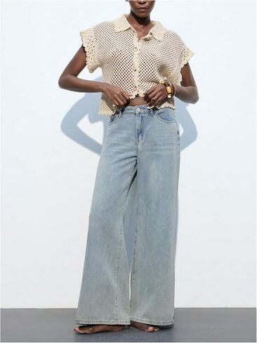 GORGLITTER Women's Summer Oversized Cardigans Short Sleeve Lightweight Button Up Crochet Tops in Saudi Arabia