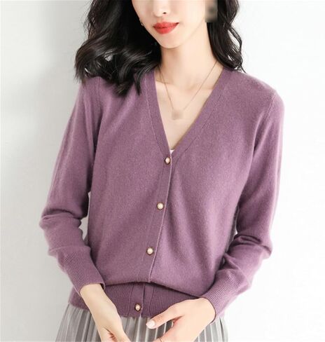 Cashmere Cardigan Sweater for Women V-Neck Cashmere Cardigan Solid Color Womens Knitted Loose Cardigan Sweaters in Saudi Arabia