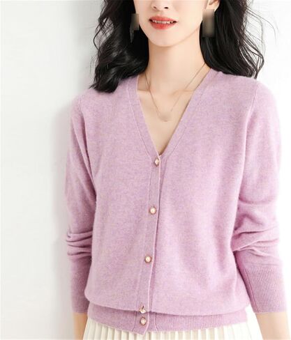 Cashmere Cardigan Sweater for Women V-Neck Cashmere Cardigan Solid Color Womens Knitted Loose Cardigan Sweaters in Saudi Arabia