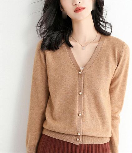 Cashmere Cardigan Sweater for Women V-Neck Cashmere Cardigan Solid Color Womens Knitted Loose Cardigan Sweaters in Saudi Arabia