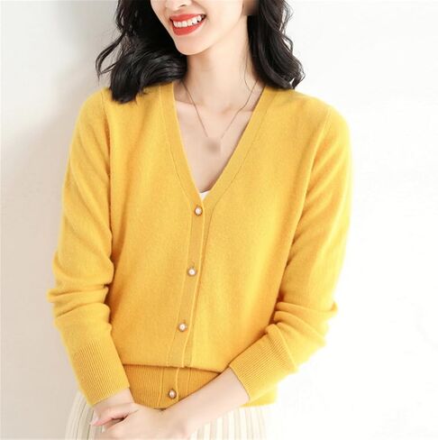 Cashmere Cardigan Sweater for Women V-Neck Cashmere Cardigan Solid Color Womens Knitted Loose Cardigan Sweaters in Saudi Arabia