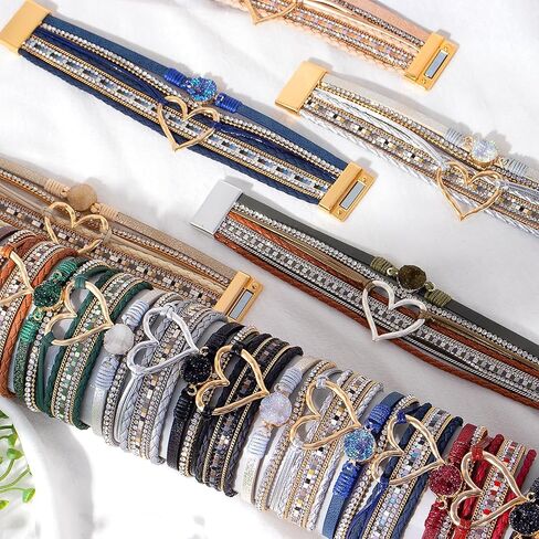 choice of all Heart Bracelets for Women Leather Warp Bracelets Boho Bracelets for Women Layered Heart Leather Chunky Bracelets Stack Trendy Jewelry Valentines Bracelets for Women Gifts in Kuwait