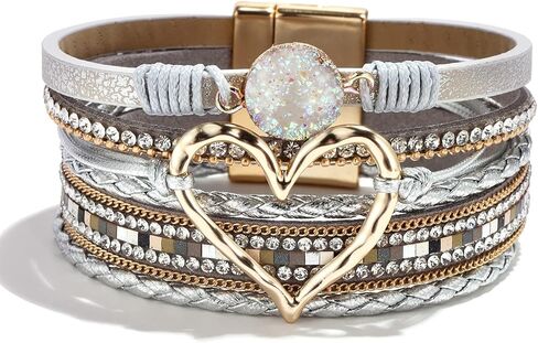 choice of all Heart Bracelets for Women Leather Warp Bracelets Boho Bracelets for Women Layered Heart Leather Chunky Bracelets Stack Trendy Jewelry Valentines Bracelets for Women Gifts in Kuwait