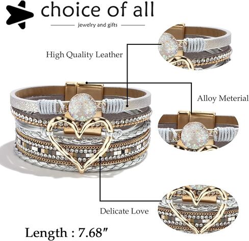 choice of all Heart Bracelets for Women Leather Warp Bracelets Boho Bracelets for Women Layered Heart Leather Chunky Bracelets Stack Trendy Jewelry Valentines Bracelets for Women Gifts in Kuwait