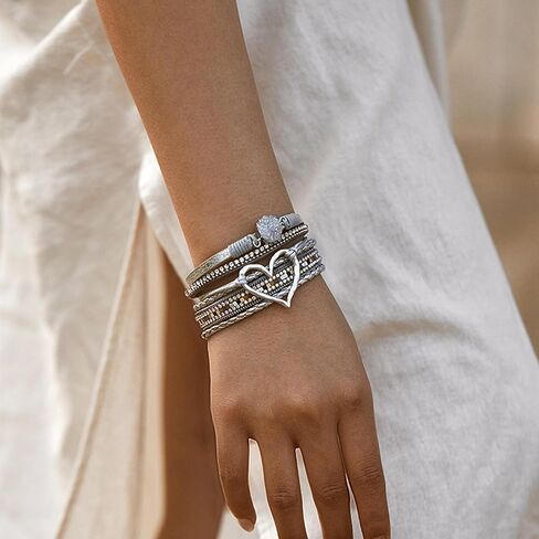 choice of all Heart Bracelets for Women Leather Warp Bracelets Boho Bracelets for Women Layered Heart Leather Chunky Bracelets Stack Trendy Jewelry Valentines Bracelets for Women Gifts in Kuwait