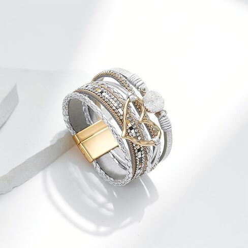 choice of all Heart Bracelets for Women Leather Warp Bracelets Boho Bracelets for Women Layered Heart Leather Chunky Bracelets Stack Trendy Jewelry Valentines Bracelets for Women Gifts in Kuwait