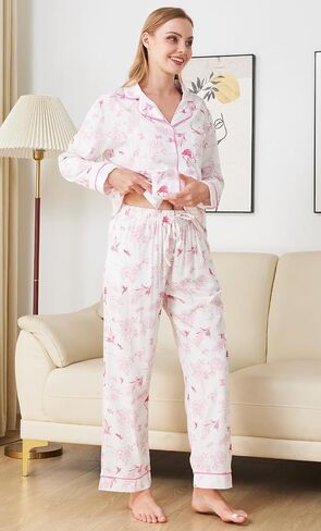 Women's Floral Pajama Sets 2 Piece Long Sleeve Button Down Sleepwear - Soft Comfy Pjs Loungewear with Pockets S-XXL in Saudi Arabia