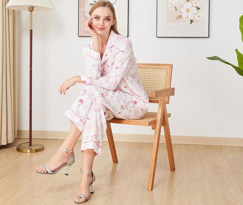 Women's Floral Pajama Sets 2 Piece Long Sleeve Button Down Sleepwear - Soft Comfy Pjs Loungewear with Pockets S-XXL in Saudi Arabia