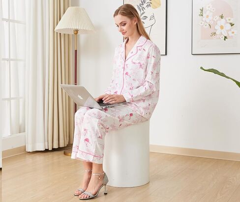 Women's Floral Pajama Sets 2 Piece Long Sleeve Button Down Sleepwear - Soft Comfy Pjs Loungewear with Pockets S-XXL in Saudi Arabia