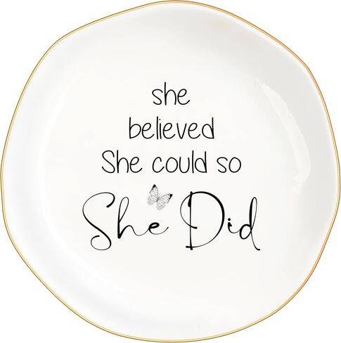 Congratulations Gifts for Women, College Graduation Gifts for Her New Job Gifts - She Believed She Could Jewelry Tray Ceramic Trinket Dish Inspirational Promotion Gift for Coworker in Kuwait