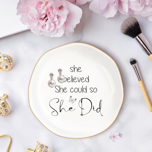 Congratulations Gifts for Women, College Graduation Gifts for Her New Job Gifts - She Believed She Could Jewelry Tray Ceramic Trinket Dish Inspirational Promotion Gift for Coworker in Kuwait