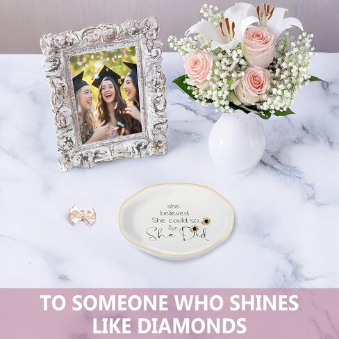Congratulations Gifts for Women, College Graduation Gifts for Her New Job Gifts - She Believed She Could Jewelry Tray Ceramic Trinket Dish Inspirational Promotion Gift for Coworker in Kuwait