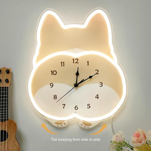 Lighted Corgi - Shaped Wall Clock, Silent Corgi Butt Swaying Tail Warm Light Night Clock For Pet Lovers Gift, Living Room, Kids oom, Nursery, Home in Saudi Arabia