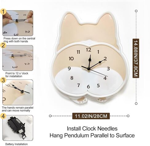 Lighted Corgi - Shaped Wall Clock, Silent Corgi Butt Swaying Tail Warm Light Night Clock For Pet Lovers Gift, Living Room, Kids oom, Nursery, Home in Saudi Arabia