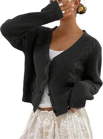 Women's Open Front Lightweight Cardigans V Neck Long Sleeve Button Down Cardigan Sweaters in Saudi Arabia