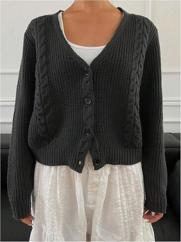 Women's Open Front Lightweight Cardigans V Neck Long Sleeve Button Down Cardigan Sweaters in Saudi Arabia