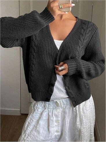 Women's Open Front Lightweight Cardigans V Neck Long Sleeve Button Down Cardigan Sweaters in Saudi Arabia