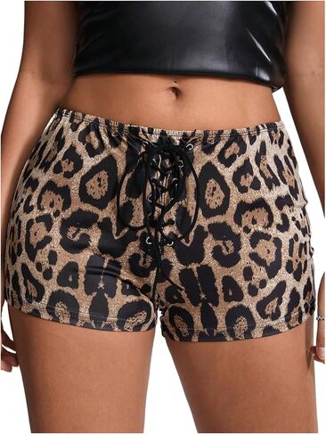 سراويل SHENHE النسائية المثيرة ذات الطباعة الحيوانية منخفضة الارتفاع Y2k سراويل بأربطة سراويل مثيرة سراويل قصيرة غنيمة in Kuwait