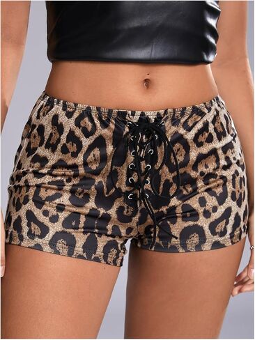سراويل SHENHE النسائية المثيرة ذات الطباعة الحيوانية منخفضة الارتفاع Y2k سراويل بأربطة سراويل مثيرة سراويل قصيرة غنيمة in Kuwait