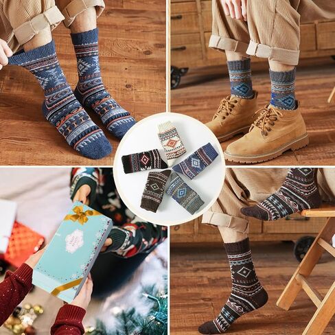 Womens Socks 5 Pair Wool Warm Cotton Thick Vintage Casual Winter Cabin Crew Fuzzy Socks Ideal Gifts in Saudi Arabia