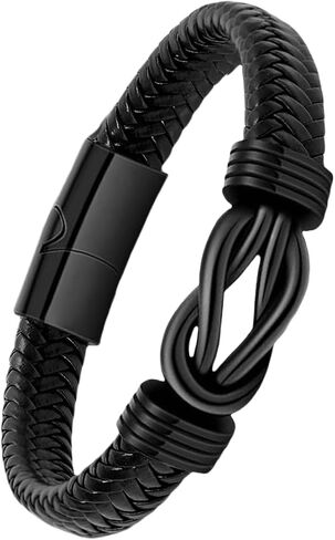 Braided Leather Bracelet for Men Black with Stainless Steel Clasp - Perfect for Everyday Wear & Gifts Christmas & Valentine's Day in Saudi Arabia