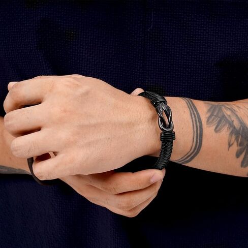 Braided Leather Bracelet for Men Black with Stainless Steel Clasp - Perfect for Everyday Wear & Gifts Christmas & Valentine's Day in Saudi Arabia