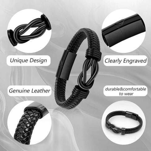 Braided Leather Bracelet for Men Black with Stainless Steel Clasp - Perfect for Everyday Wear & Gifts Christmas & Valentine's Day in Saudi Arabia