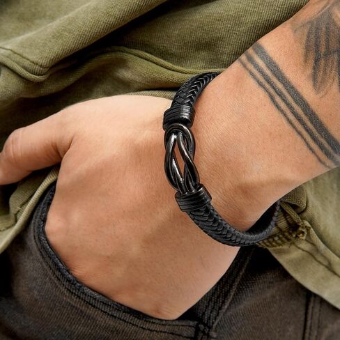 Braided Leather Bracelet for Men Black with Stainless Steel Clasp - Perfect for Everyday Wear & Gifts Christmas & Valentine's Day in Saudi Arabia