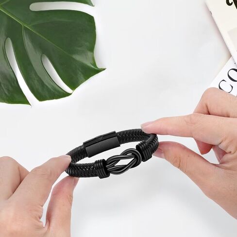 Braided Leather Bracelet for Men Black with Stainless Steel Clasp - Perfect for Everyday Wear & Gifts Christmas & Valentine's Day in Saudi Arabia
