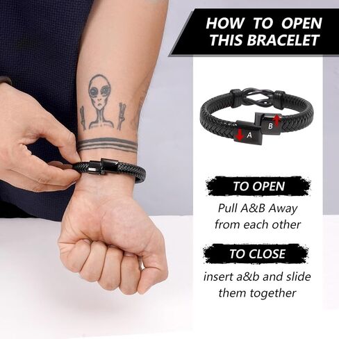Braided Leather Bracelet for Men Black with Stainless Steel Clasp - Perfect for Everyday Wear & Gifts Christmas & Valentine's Day in Saudi Arabia