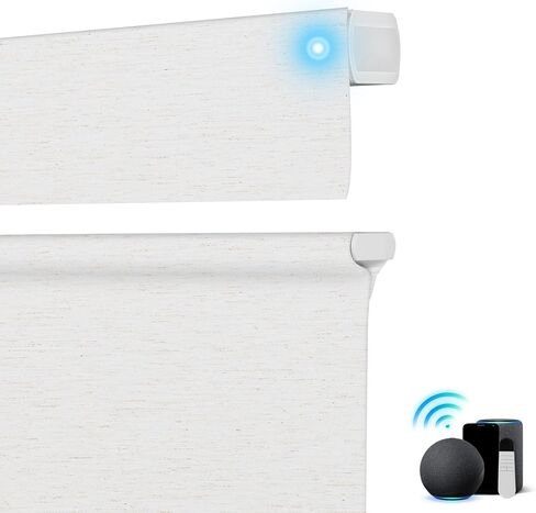 BERISSA Motorized Blinds with Remote,Top Down Bottom up Roman Shades,Smart Roman Shades for Windows,Electric Blinds,Alexa,Google Home- Voice and App Control,Custom Size,Light Filtering Linen White in Saudi Arabia