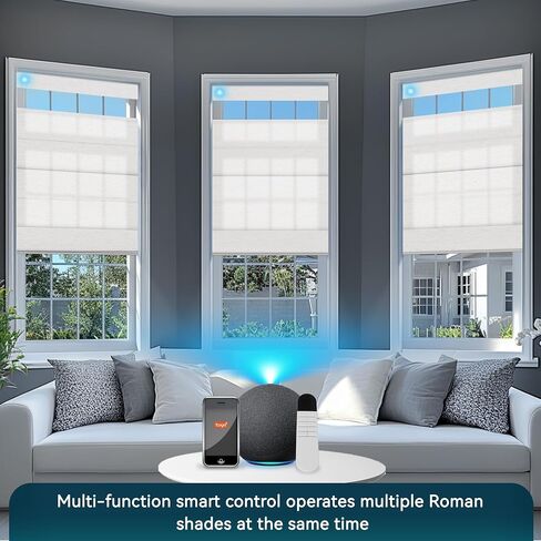 BERISSA Motorized Blinds with Remote,Top Down Bottom up Roman Shades,Smart Roman Shades for Windows,Electric Blinds,Alexa,Google Home- Voice and App Control,Custom Size,Light Filtering Linen White in Saudi Arabia
