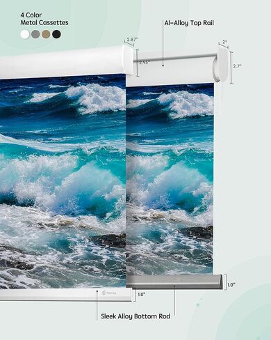 Yoolax Motorized Roller Shades with Remote, Personalized Image Printed Smart Blinds Work with Alexa, Automatic Shades for Windows Bedroom Office, Custom Size and Picture (Nature Sea 2) in Saudi Arabia