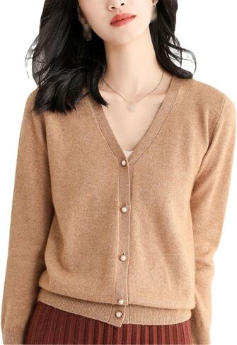 Cashmere Cardigan Sweater for Women V-Neck Cashmere Cardigan Solid Color Womens Knitted Loose Cardigan Sweaters in Saudi Arabia