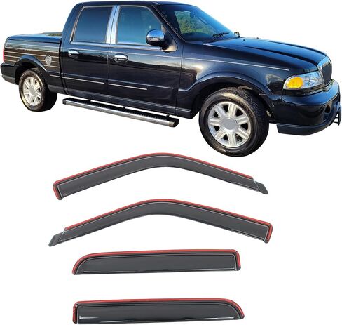 IKON MOTORSPORTS في أقنعة نافذة القناة متوافقة مع 2001-2003 Ford F-150 Crew Cab & 2002-2003 Lincoln Blackwood، واقيات المطر من الدخان الأكريليك ذات النمط النحيف، عاكسات الرياح الجانبية للنافذة 4 قطع in Saudi Arabia