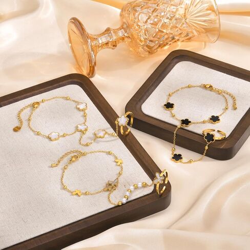 Hand Chain Bracelet Ring Bracelet Four Leaf Clover Stainless Steel Gold-Tone Bracelets for Women Ring Chain Gifts for Women Trendy Stuff in Kuwait