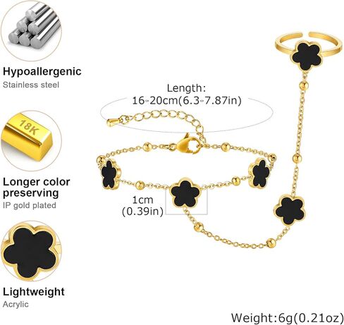 Hand Chain Bracelet Ring Bracelet Four Leaf Clover Stainless Steel Gold-Tone Bracelets for Women Ring Chain Gifts for Women Trendy Stuff in Kuwait