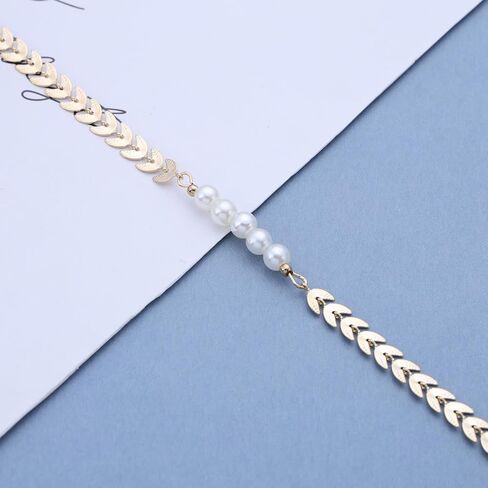 Boho Pearl Wheat Hand Bracelet Gold Pearl Hand Harness Chain Bracelet Vintage Leaf Slave Chain Hand Bracelet Pearl Adjustable Slave Chain Bracelet Jewelry for Women in Saudi Arabia