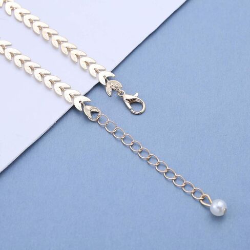 Boho Pearl Wheat Hand Bracelet Gold Pearl Hand Harness Chain Bracelet Vintage Leaf Slave Chain Hand Bracelet Pearl Adjustable Slave Chain Bracelet Jewelry for Women in Saudi Arabia