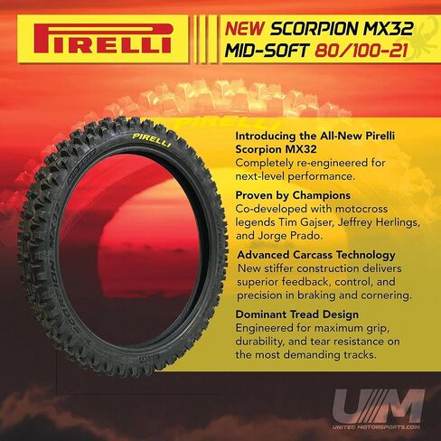Pirelli Scorpion MX32 Mid-Soft Motocross Tire, New Design (80/100-21) in Saudi Arabia