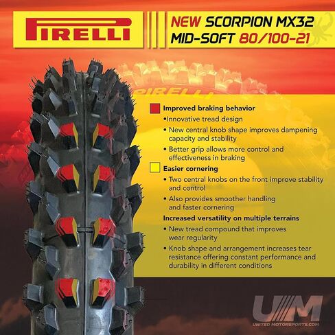 Pirelli Scorpion MX32 Mid-Soft Motocross Tire, New Design (80/100-21) in Saudi Arabia