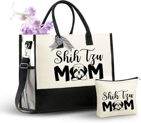 InnoBeta Shih Tzu Gifts for Women Canvas Tote Bag, Shih Tzu Dog Mom Bag with Top Zipper Closure and Shoulder Strap for Birthday, Christmas in Saudi Arabia