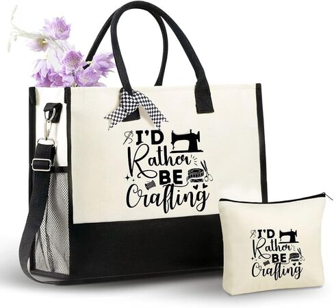 InnoBeta Crafting Gifts Canvas Tote Bag for Crafters Crafty Women Female, Unique Crafting Bag with Top Zipper Closure and Shoulder Strap, Gifts for Birthday, Thanksgiving, Christmas in Saudi Arabia