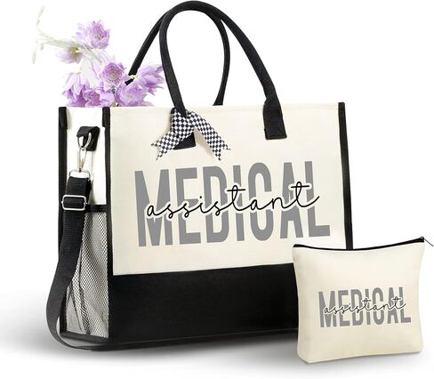 InnoBeta Medical Assistant Gifts for Women Canvas Tote, Accessories Bag with Top Zipper Shoulder Strap in Saudi Arabia