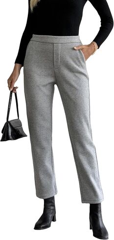 Women's Wool Blend Vintage Tweed Soft Winter Pants Fleece Lined Thermal Pull on Cropped Dress Trouser in Saudi Arabia