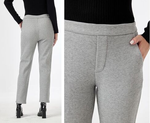 Women's Wool Blend Vintage Tweed Soft Winter Pants Fleece Lined Thermal Pull on Cropped Dress Trouser in Saudi Arabia