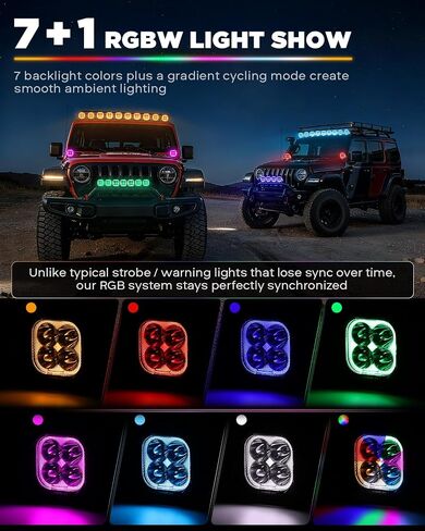 سلسلة Auxbeam Color Play Series 3 بوصة RGB LED أضواء خندق 7 ألوان متدرجة مع أغطية إضاءة واقية سوداء حزمة RGBW تغيير لون الإضاءة المحيطة على الطرق الوعرة بقعة ضوء in Saudi Arabia