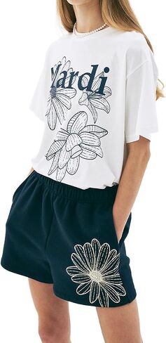 Women's Triple Flower Graphic T-Shirt, 100% Cotton, Regular Fit Crewneck, Bold 3-Flower Print in Saudi Arabia